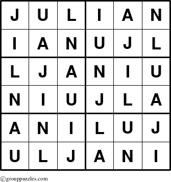 The grouppuzzles.com Answer grid for the Julian puzzle for 