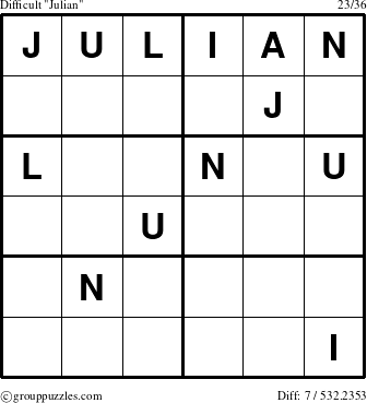 The grouppuzzles.com Difficult Julian puzzle for 