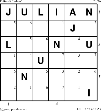 The grouppuzzles.com Difficult Julian puzzle for  with all 7 steps marked