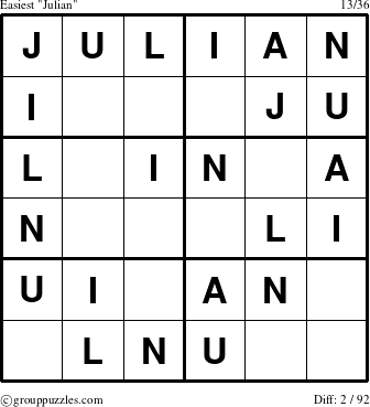 The grouppuzzles.com Easiest Julian puzzle for 