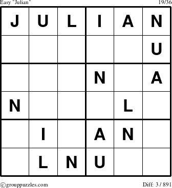 The grouppuzzles.com Easy Julian puzzle for 