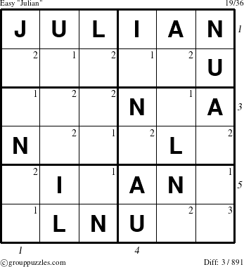 The grouppuzzles.com Easy Julian puzzle for  with all 3 steps marked