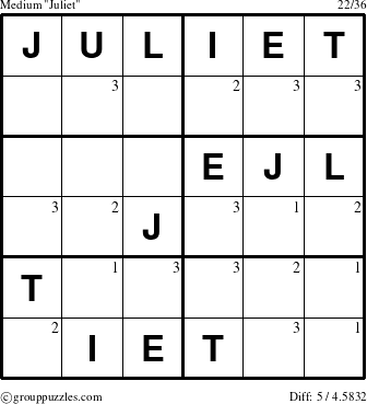 The grouppuzzles.com Medium Juliet puzzle for  with the first 3 steps marked