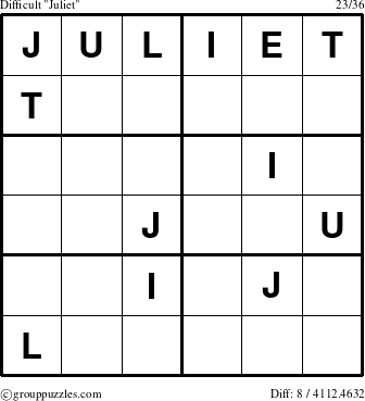 The grouppuzzles.com Difficult Juliet puzzle for 