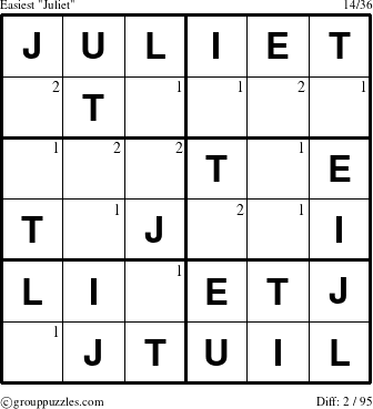 The grouppuzzles.com Easiest Juliet puzzle for  with the first 2 steps marked
