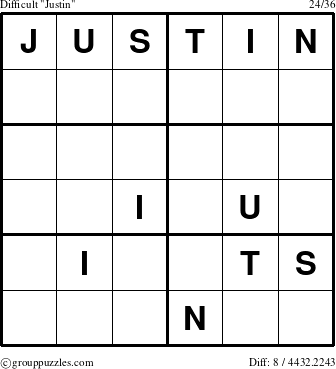 The grouppuzzles.com Difficult Justin puzzle for 