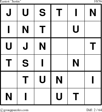 The grouppuzzles.com Easiest Justin puzzle for 
