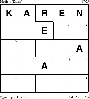 The grouppuzzles.com Medium Karen puzzle for  with the first 3 steps marked