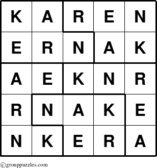 The grouppuzzles.com Answer grid for the Karen puzzle for 