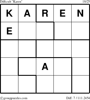 The grouppuzzles.com Difficult Karen puzzle for 