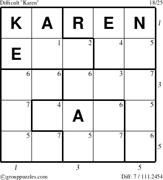 The grouppuzzles.com Difficult Karen puzzle for  with all 7 steps marked