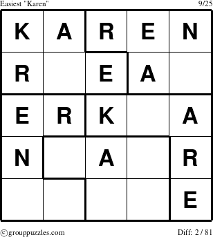 The grouppuzzles.com Easiest Karen puzzle for 