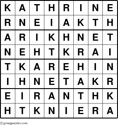 The grouppuzzles.com Answer grid for the Kathrine puzzle for 