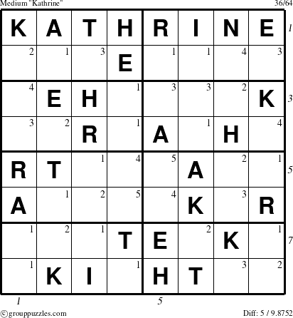 The grouppuzzles.com Medium Kathrine puzzle for  with all 5 steps marked
