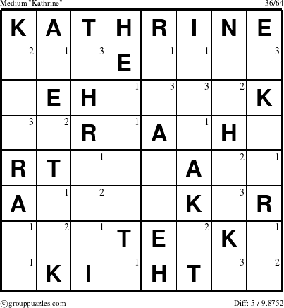 The grouppuzzles.com Medium Kathrine puzzle for  with the first 3 steps marked