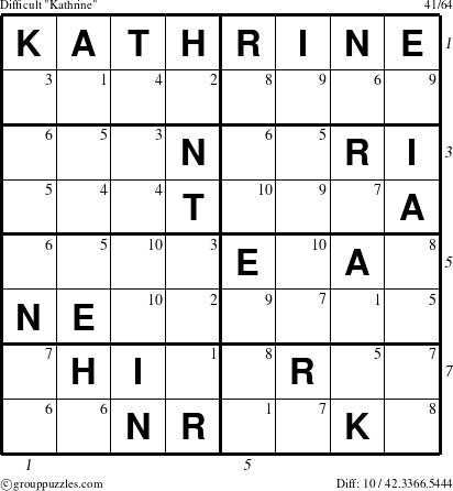 The grouppuzzles.com Difficult Kathrine puzzle for  with all 10 steps marked