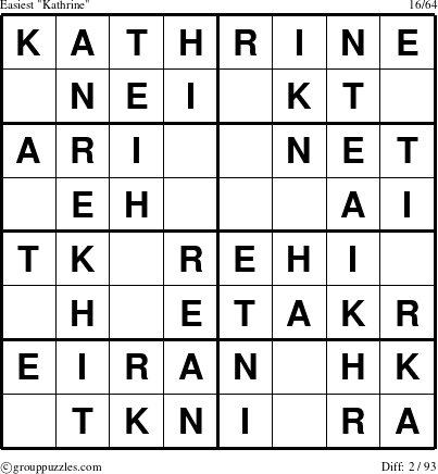 The grouppuzzles.com Easiest Kathrine puzzle for 