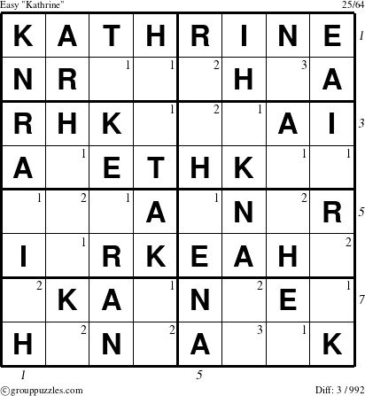 The grouppuzzles.com Easy Kathrine puzzle for  with all 3 steps marked
