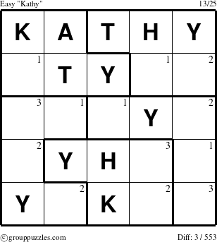 The grouppuzzles.com Easy Kathy puzzle for  with the first 3 steps marked