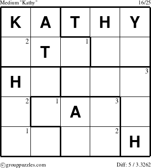 The grouppuzzles.com Medium Kathy puzzle for  with the first 3 steps marked