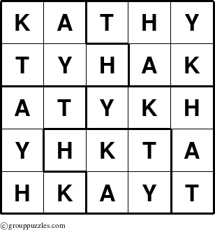 The grouppuzzles.com Answer grid for the Kathy puzzle for 