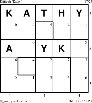 The grouppuzzles.com Difficult Kathy puzzle for  with all 7 steps marked
