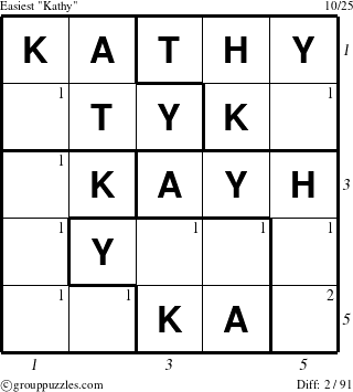 The grouppuzzles.com Easiest Kathy puzzle for  with all 2 steps marked