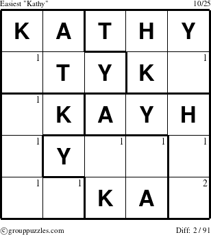 The grouppuzzles.com Easiest Kathy puzzle for  with the first 2 steps marked