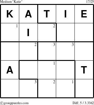 The grouppuzzles.com Medium Katie puzzle for  with the first 3 steps marked