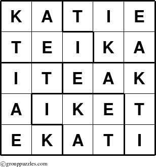 The grouppuzzles.com Answer grid for the Katie puzzle for 