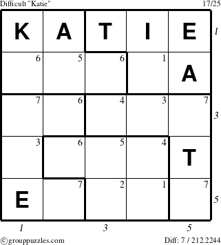 The grouppuzzles.com Difficult Katie puzzle for  with all 7 steps marked