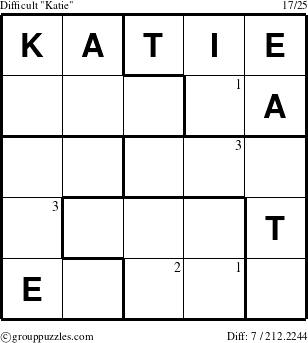 The grouppuzzles.com Difficult Katie puzzle for  with the first 3 steps marked
