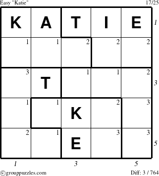 The grouppuzzles.com Easy Katie puzzle for  with all 3 steps marked