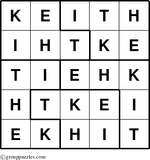 The grouppuzzles.com Answer grid for the Keith puzzle for 
