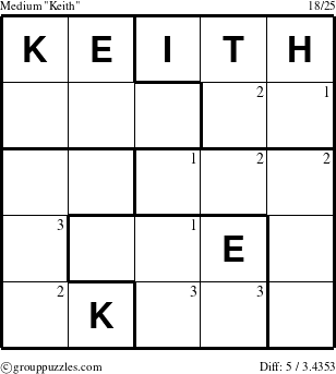 The grouppuzzles.com Medium Keith puzzle for  with the first 3 steps marked