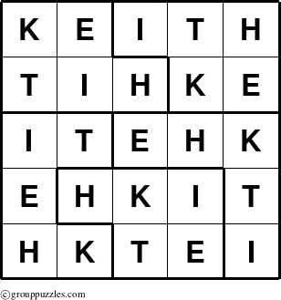 The grouppuzzles.com Answer grid for the Keith puzzle for 