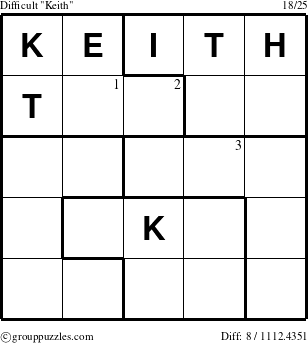 The grouppuzzles.com Difficult Keith puzzle for  with the first 3 steps marked