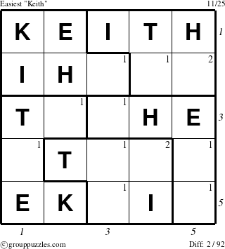 The grouppuzzles.com Easiest Keith puzzle for  with all 2 steps marked