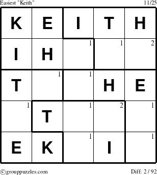 The grouppuzzles.com Easiest Keith puzzle for  with the first 2 steps marked