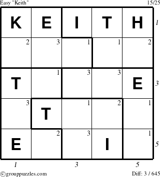 The grouppuzzles.com Easy Keith puzzle for  with all 3 steps marked