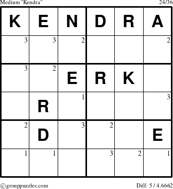 The grouppuzzles.com Medium Kendra puzzle for  with the first 3 steps marked