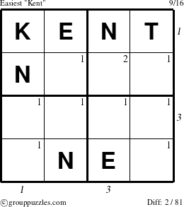 The grouppuzzles.com Easiest Kent puzzle for  with all 2 steps marked