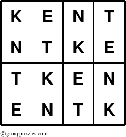 The grouppuzzles.com Answer grid for the Kent puzzle for 