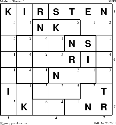 The grouppuzzles.com Medium Kirsten puzzle for  with all 6 steps marked