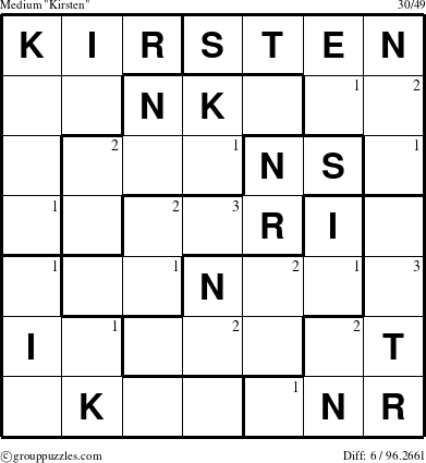 The grouppuzzles.com Medium Kirsten puzzle for  with the first 3 steps marked