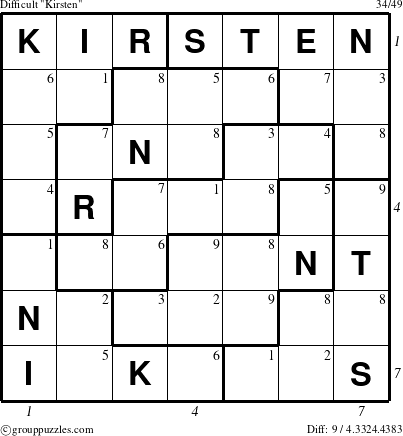 The grouppuzzles.com Difficult Kirsten puzzle for  with all 9 steps marked