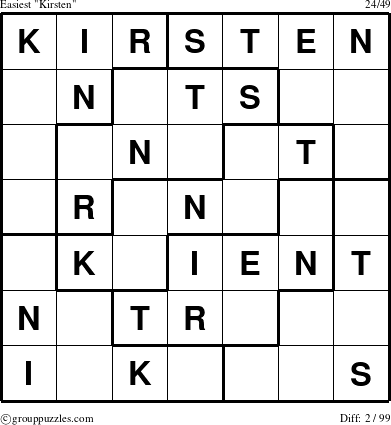 The grouppuzzles.com Easiest Kirsten puzzle for 