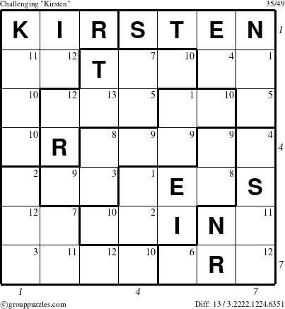 The grouppuzzles.com Challenging Kirsten puzzle for  with all 13 steps marked