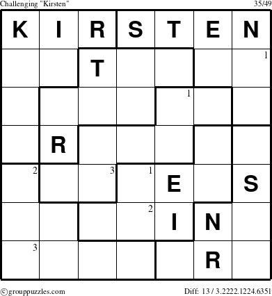 The grouppuzzles.com Challenging Kirsten puzzle for  with the first 3 steps marked