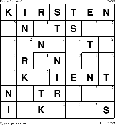 The grouppuzzles.com Easiest Kirsten puzzle for  with the first 2 steps marked